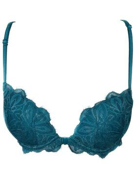 Victoria's Secret PINK Dark Teal Green & Gold Foil Lace Date Racerback Bra 32C